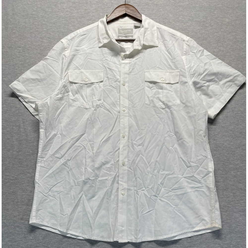 Claiborne Casual Shirt Mens XL White Stretch Slim Fit Button Up Everyday Wear